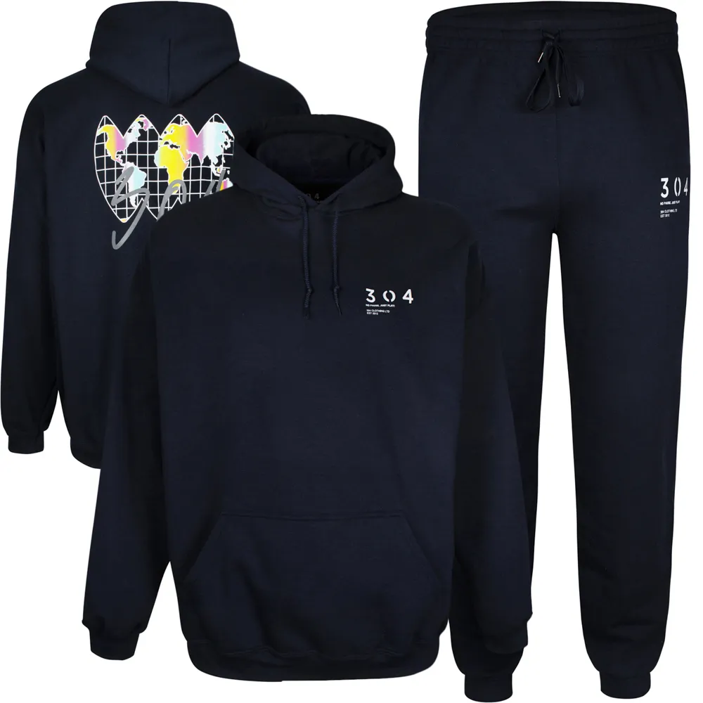 304 Globe Graphic Hoody & Stamp Jogger Tracksuit Set - Navy