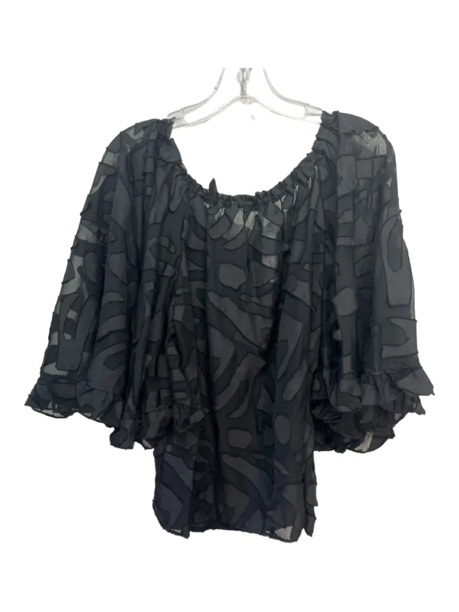 Antonio Melani Size L Black Polyester Blend Off Shoulder 3/4 Sleeve Textured Top