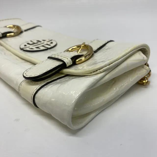 Antonio Melani White Patent Leather Animal Print Shoulder Handbag