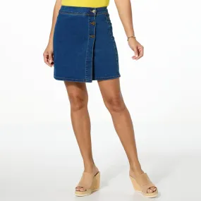      As Is DG2 by Diane Gilman New Classic Stretch Denim Button Front Wrap Skort     