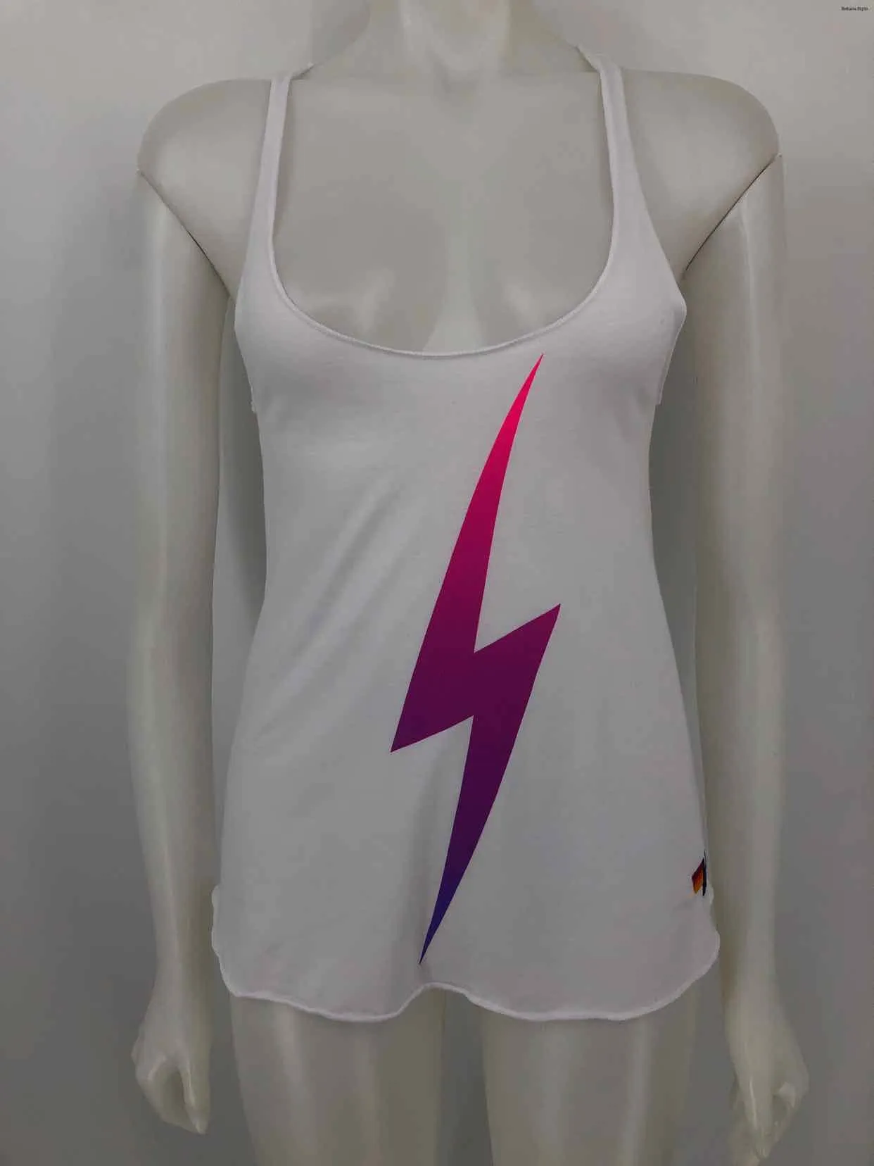 AVIATOR NATION White Pink Multi Lightning Bolt Tank Size SMALL (S) Top