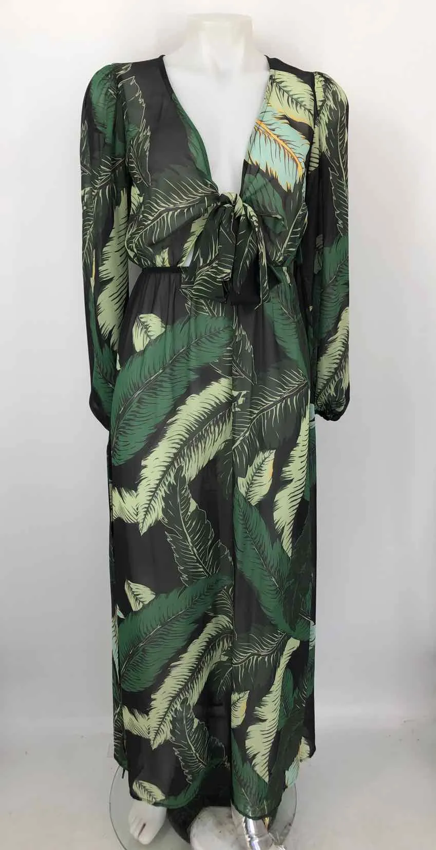 BEACH RIOT Green Sheer Size SMALL (S) Leaf Print Maxi Length Coverup