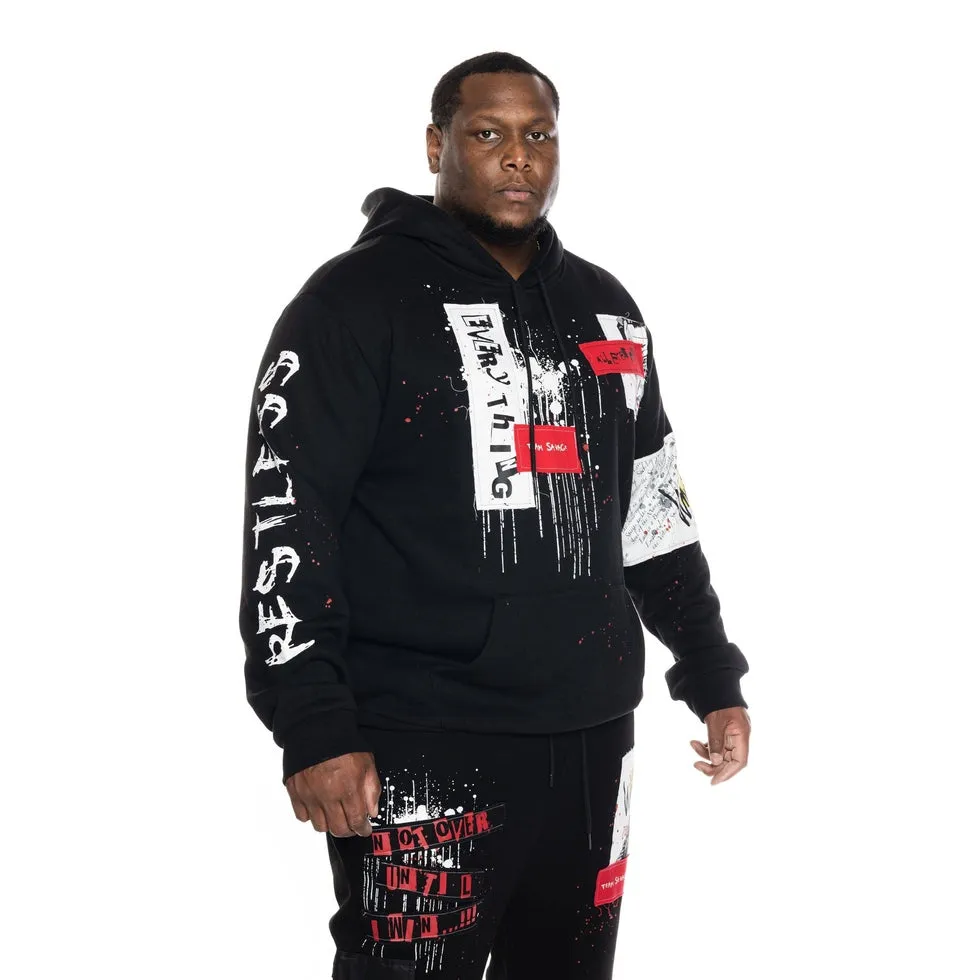 Big and Tall Twill Patch Fashion Hoodie - Black