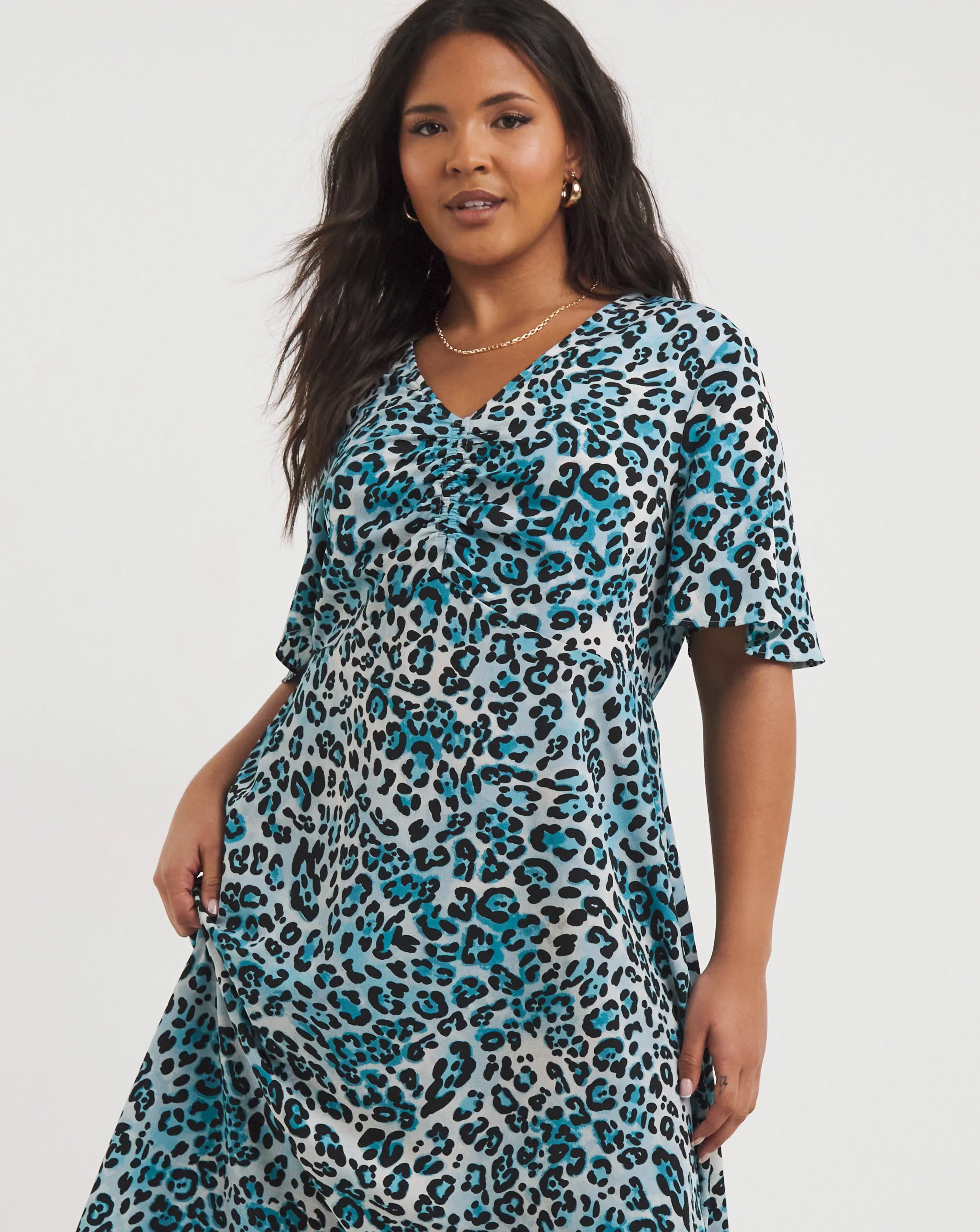 Blue Animal Print Ruched Midi Dress | Simply Be