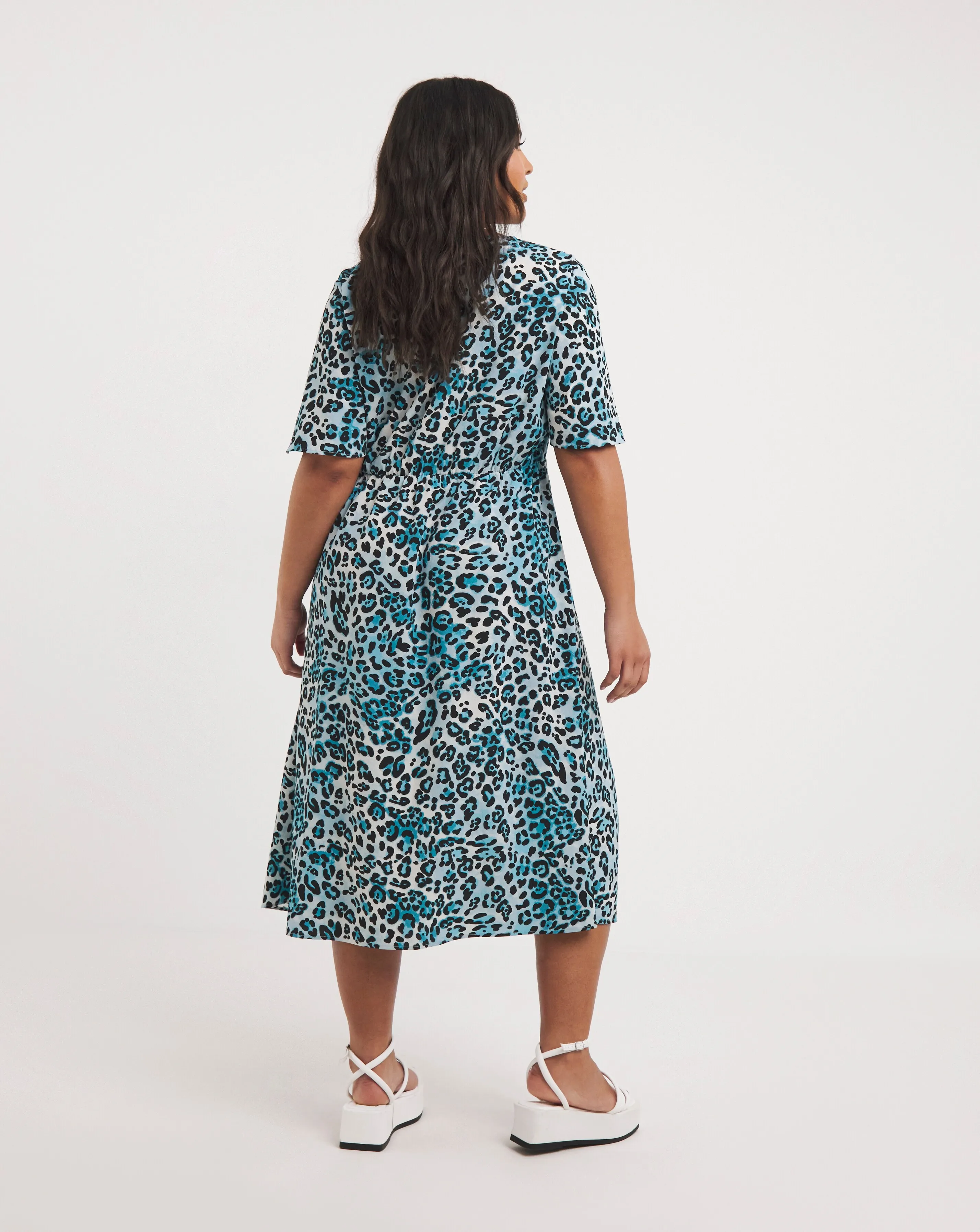 Blue Animal Print Ruched Midi Dress | Simply Be