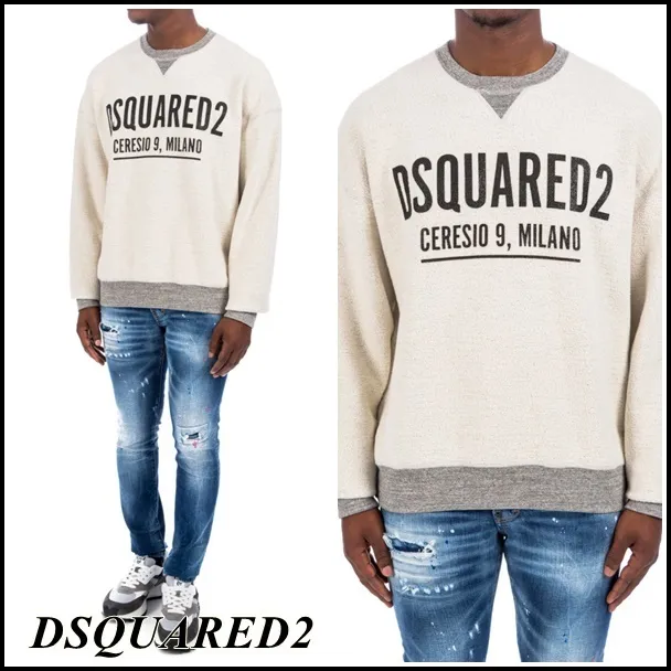 D SQUARED2  |Crew Neck Street Style Long Sleeves Cotton Logo Luxury