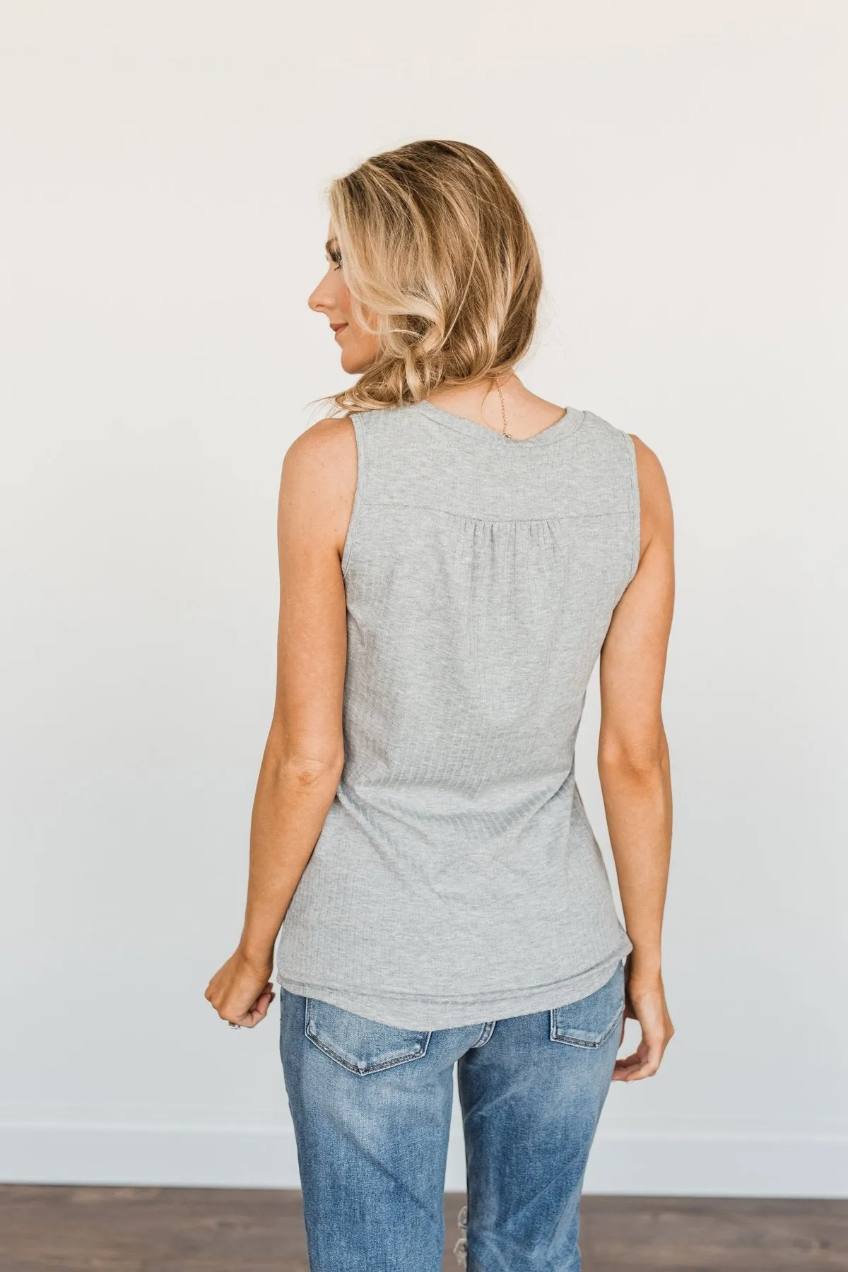 Delightful Daydreams V-Neck Tank Top- Grey