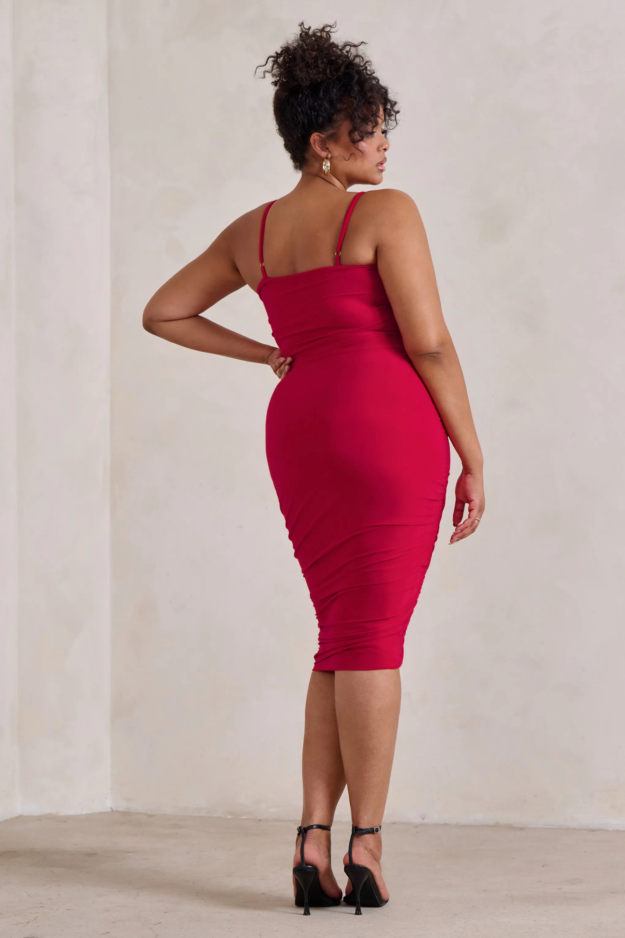 Desired | Red Knot Detail Ruched Midi Dress