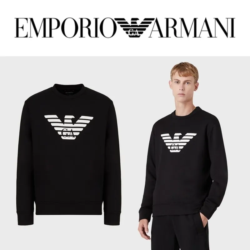 EMPORIO ARMANI  |Crew Neck Street Style Long Sleeves Plain Logo Sweatshirts