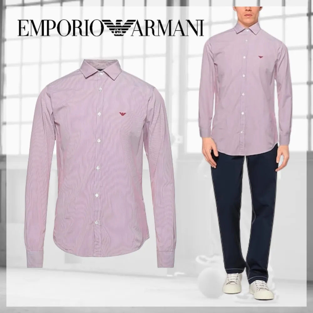 EMPORIO ARMANI  |Unisex Street Style Long Sleeves Plain Cotton Logo Shirts