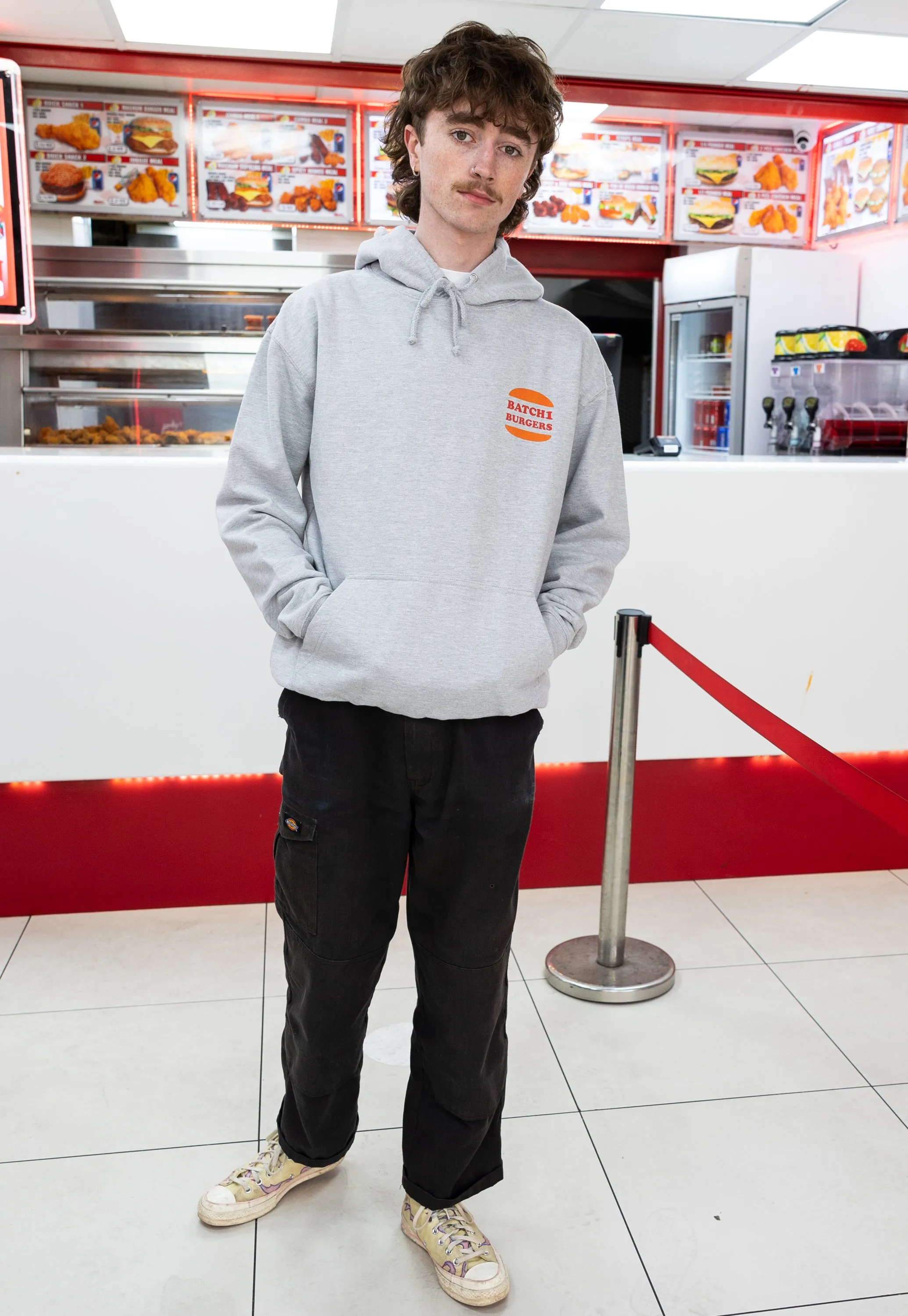 Flamin’ Hotline Burger Hoodie in Grey