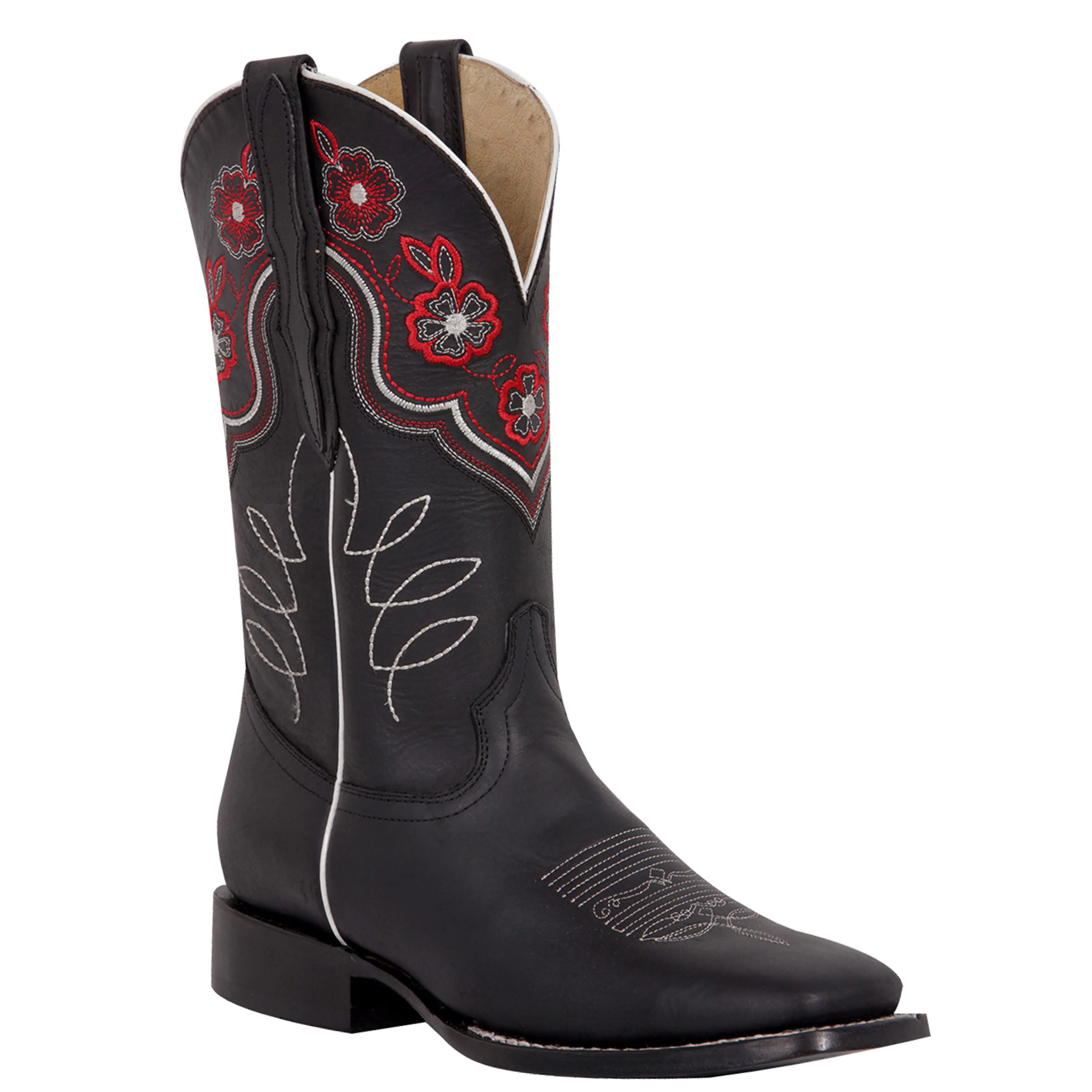 Flower Square Toe Cowgirl Boots