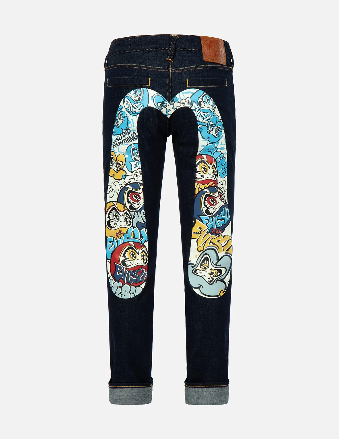 Graffiti Daruma-pattern Daicock Print Slim-Fit Jeans #2010