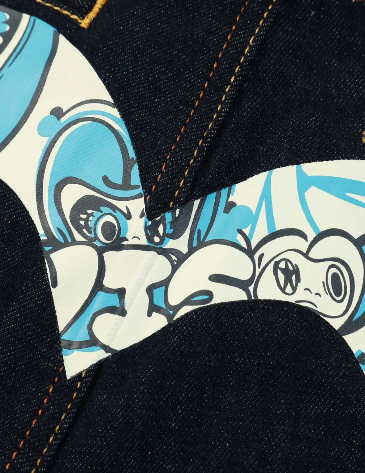 Graffiti Daruma-pattern Daicock Print Slim-Fit Jeans #2010