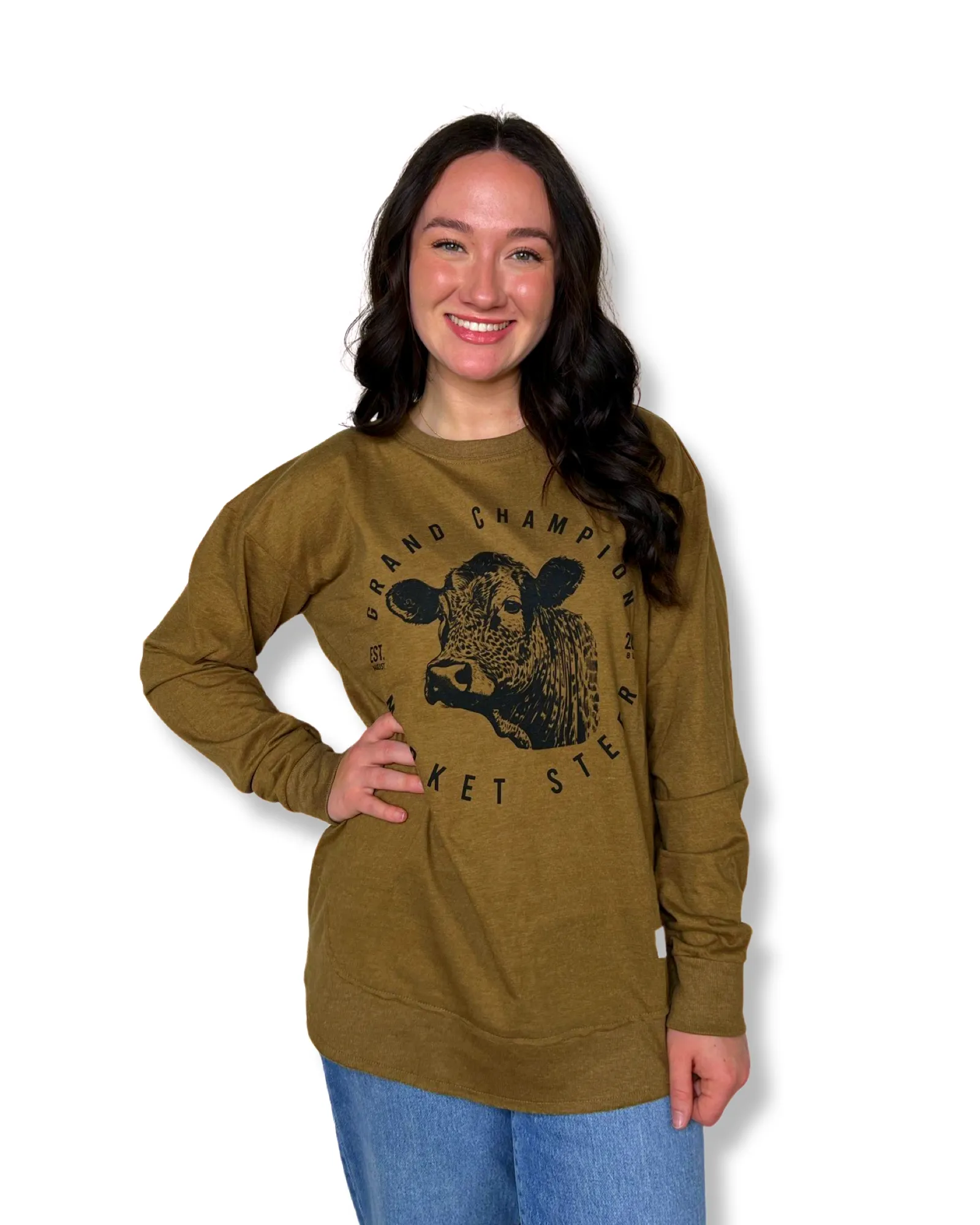 Grand Champion Market STEER Carpenter Brown High Low Long Sleeve Tee