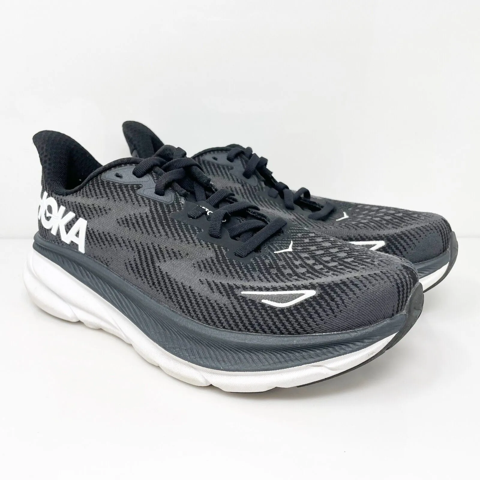 Hoka One One Womens Clifton 9 1132211 BWHT Black Running Shoes Sneakers Size 7 D