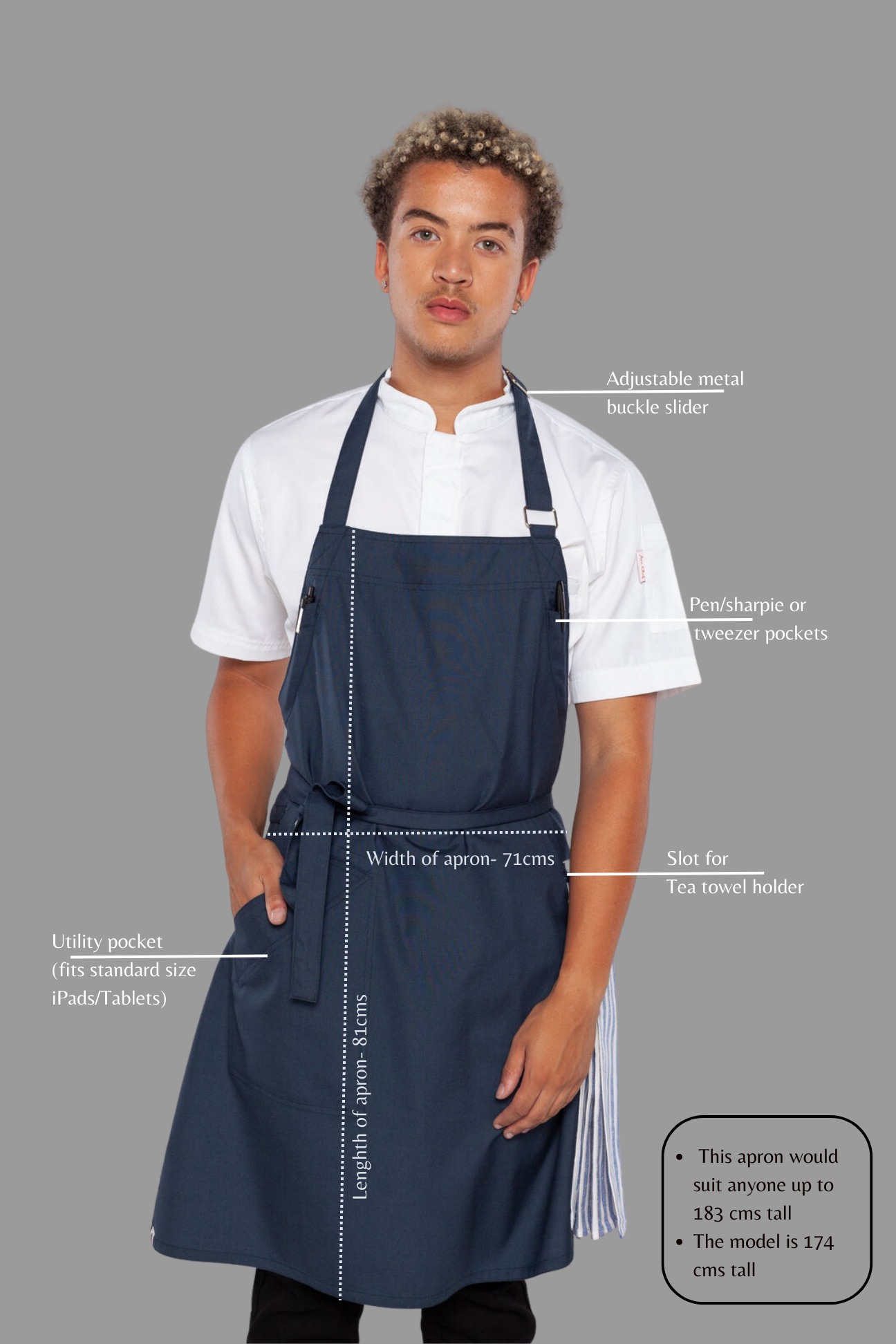 Josh Bluish Grey bib Small size Apron