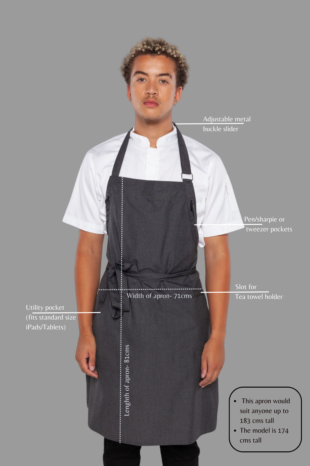 Josh Charcoal Grey bib Small size Apron