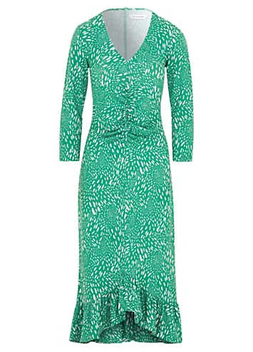 Kaleidoscope Green Spot Print Ruched Front Midi Dress | Grattan