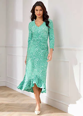 Kaleidoscope Green Spot Print Ruched Front Midi Dress | Grattan