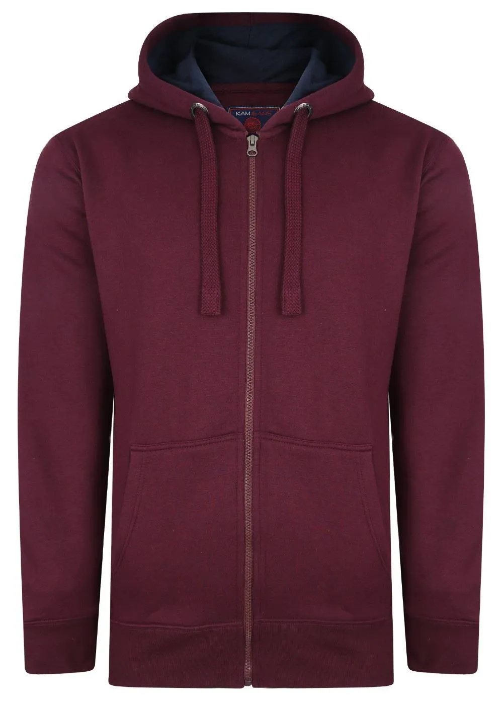 Kam Contrast Hood Lining Zip Through Hoodie - Burgundy