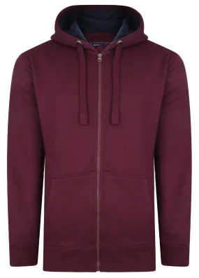 Kam Contrast Hood Lining Zip Through Hoodie - Burgundy