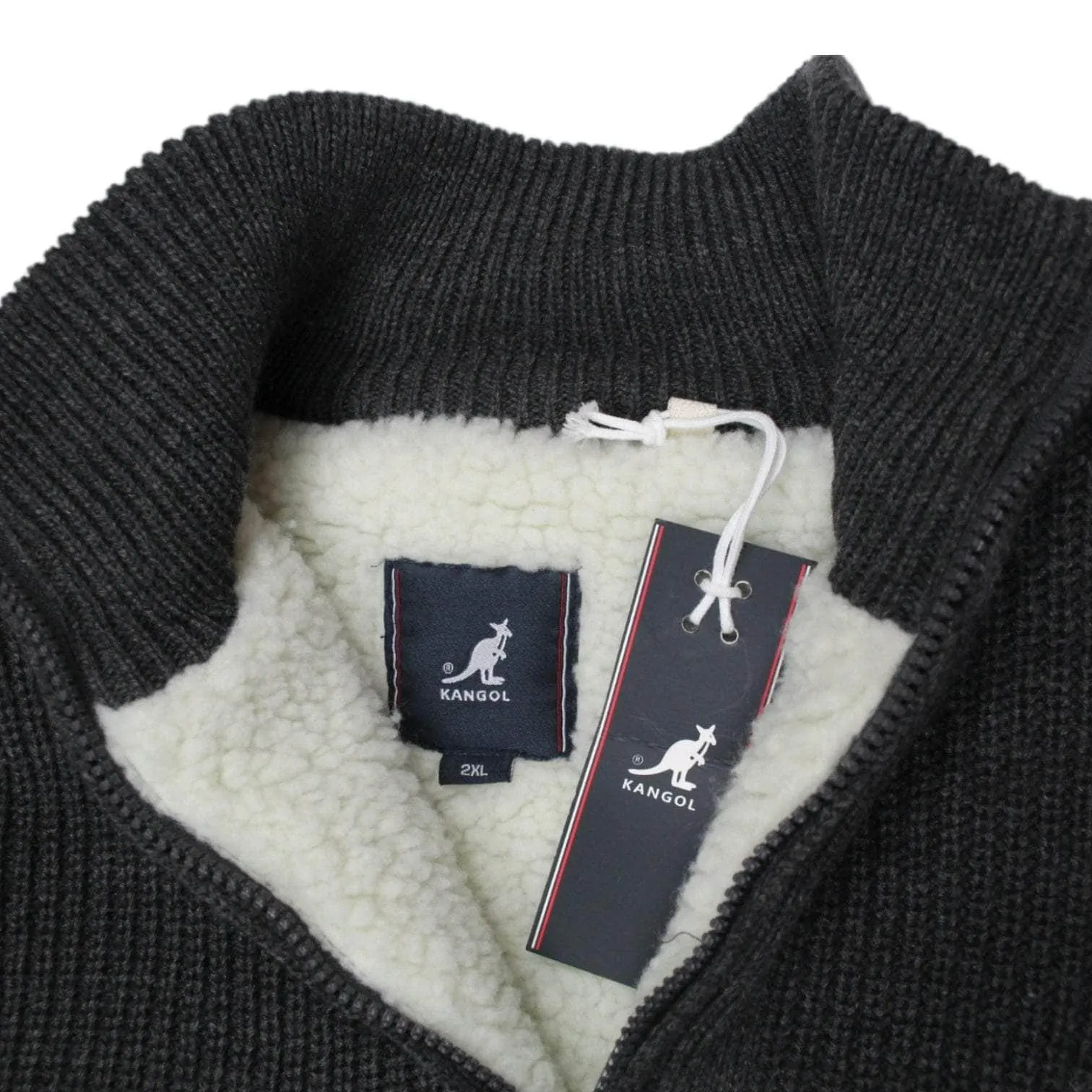 Kangol Grey Chunky Knit & Fleece Cardigan