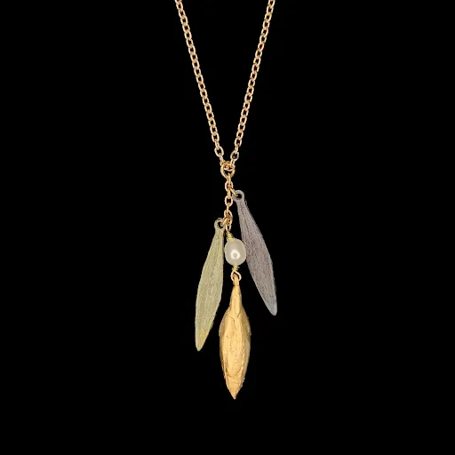 Leaf and Bud 16 Inch Adjustable Dainty Pendant Necklace by Michael Michaud