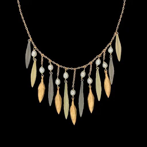 Leaf and Bud 16 Inch Adjustable Statement Necklace by Michael Michaud