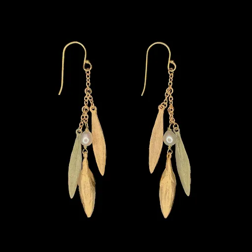 Leaf and Bud 3 Leaf Drop Wire Earrings by Michael Michaud