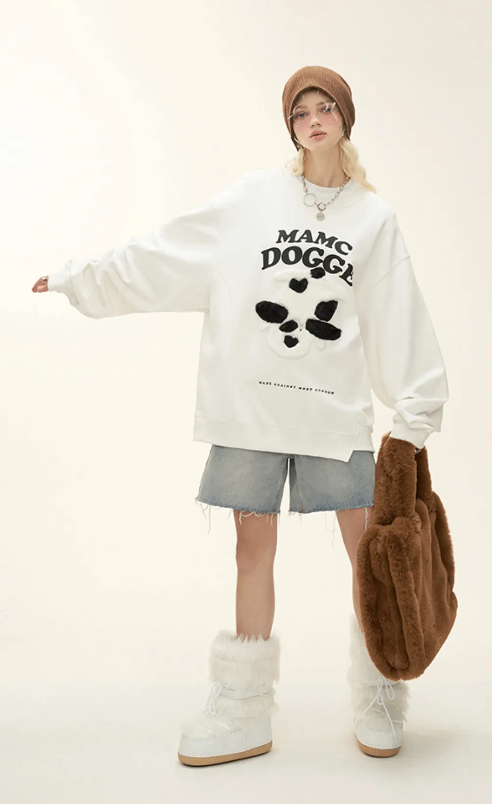 MAMC  |Unisex Street Style Long Sleeves Oversized Logo Sweatshirts