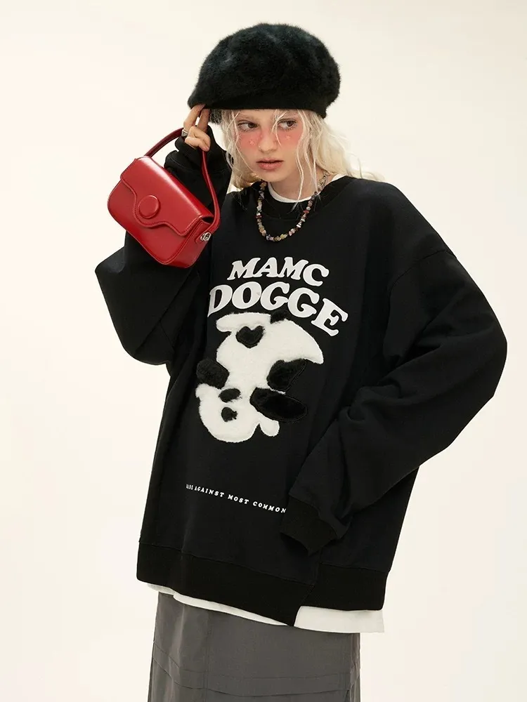 MAMC  |Unisex Street Style Long Sleeves Oversized Logo Sweatshirts