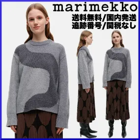 marimekko  |Crew Neck Casual Style Wool Nylon Rib Long Sleeves