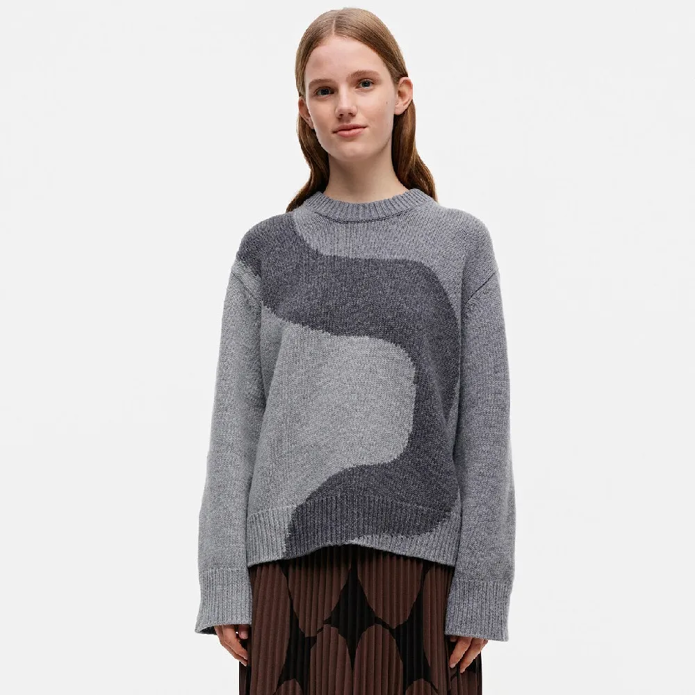 marimekko  |Crew Neck Casual Style Wool Nylon Rib Long Sleeves