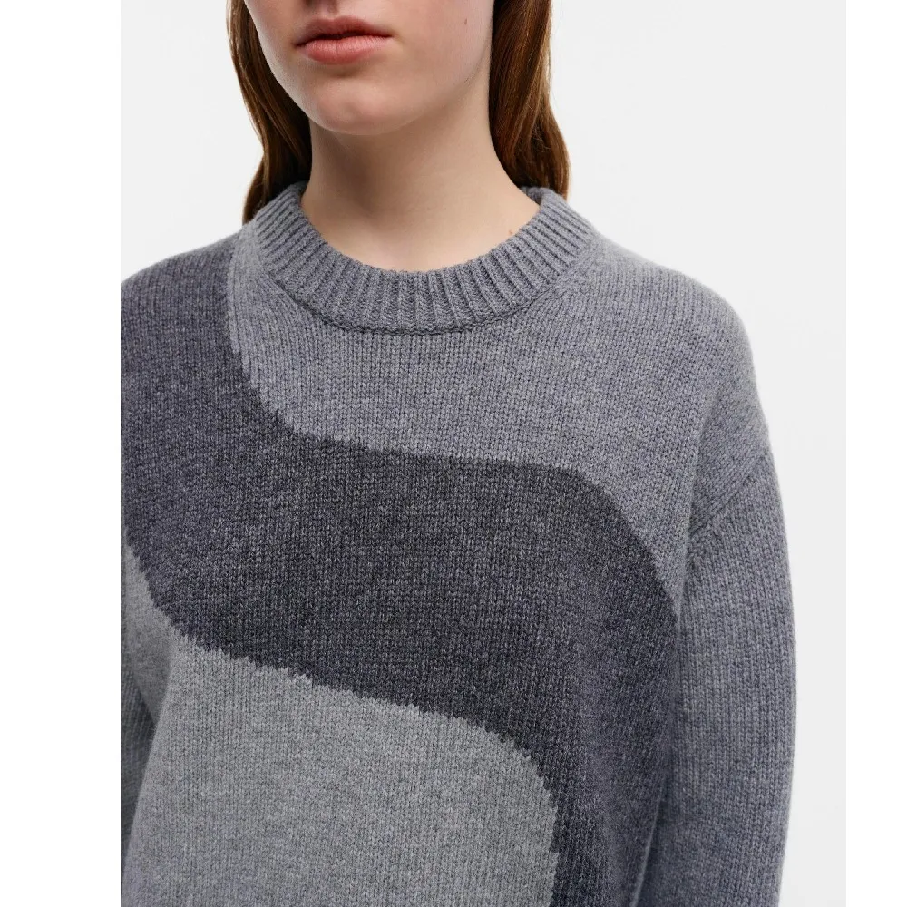 marimekko  |Crew Neck Casual Style Wool Nylon Rib Long Sleeves