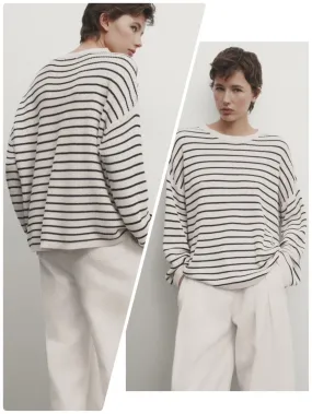 Massimo Dutti  |Stripes Casual Style Long Sleeves Cotton Elegant Style