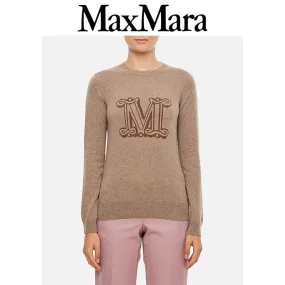 MaxMara  |Casual Style Wool Long Sleeves Plain Office Style Logo