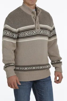 MEN'S 1/4 BUTTON PULLOVER SWEATER - TAN