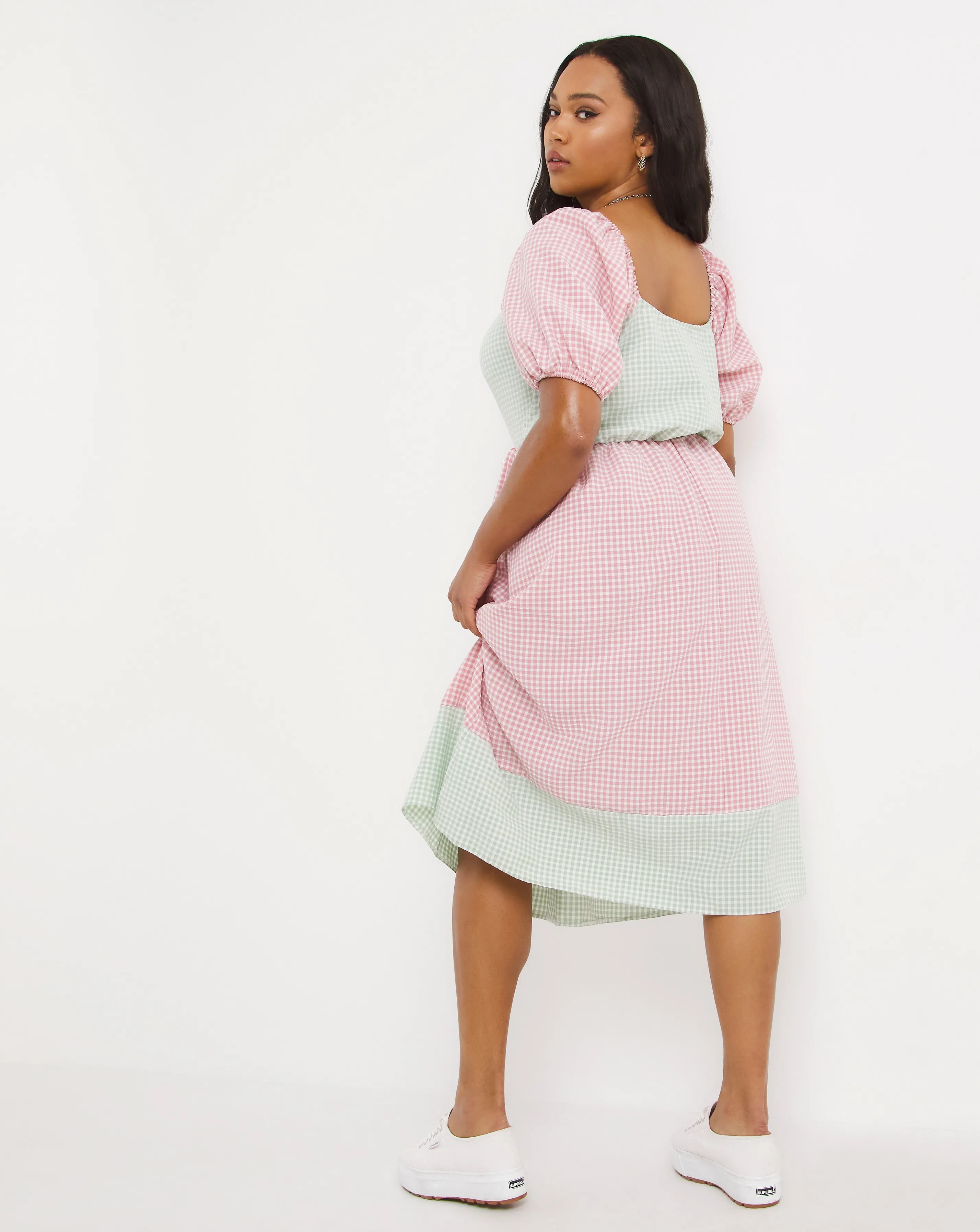 Mixed Gingham Ruched Midi Dress | Simply Be