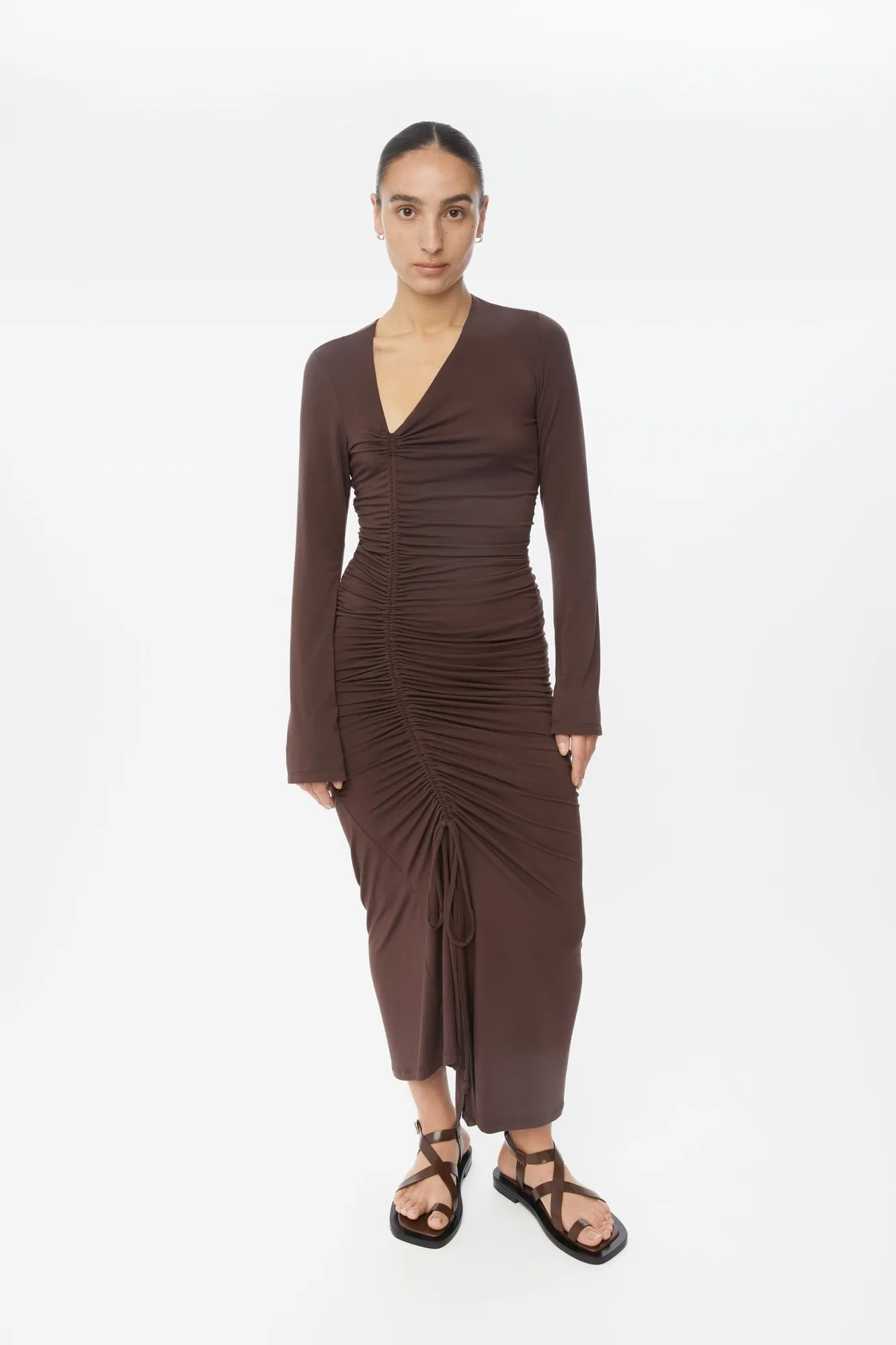 Modal Ruched Asymmetric Midi Dress