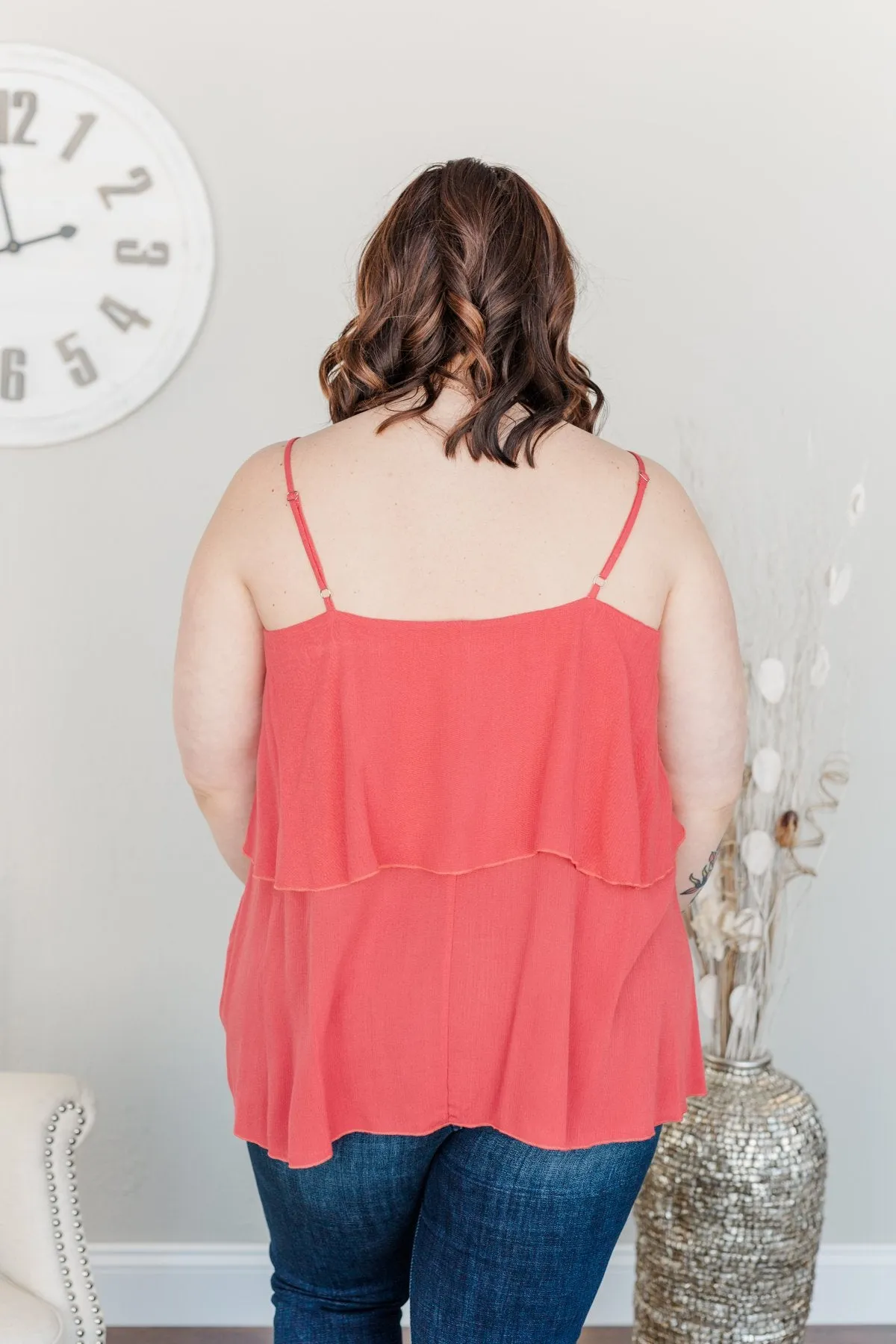 Moments With You Tiered Tank Top- Dark Coral