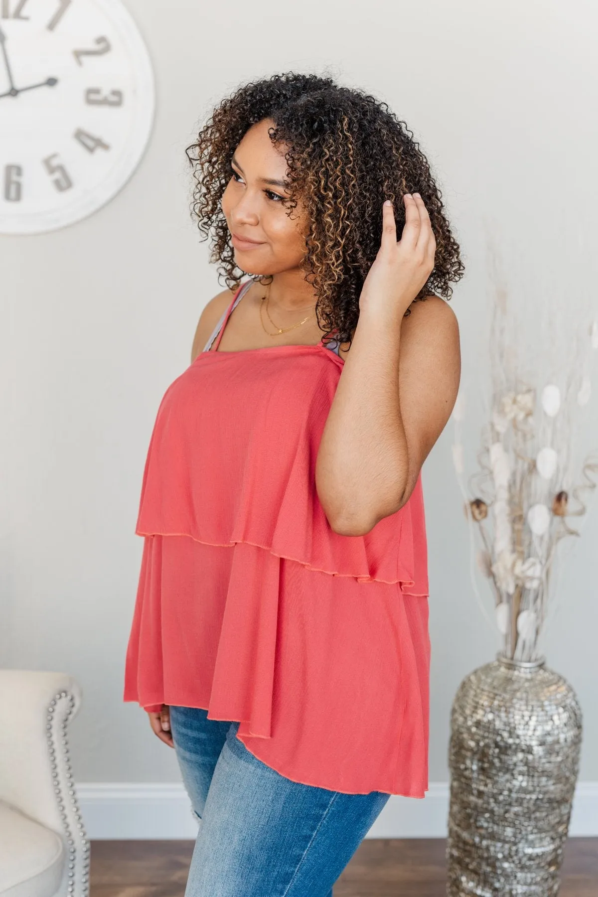 Moments With You Tiered Tank Top- Dark Coral