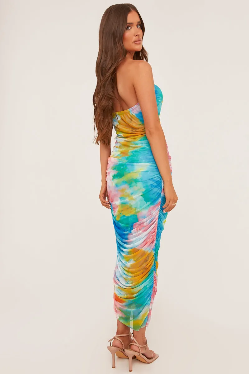 Multi Abstract Print Bandeau Ruched Midi Dress - Blossom