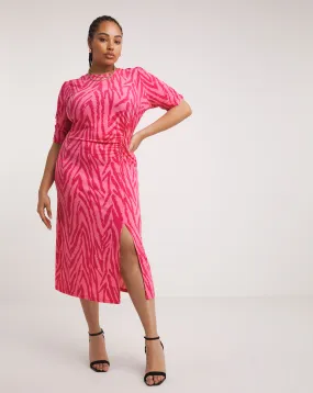 Pink Zebra Print Slinky Ruched Midi Dress | Simply Be