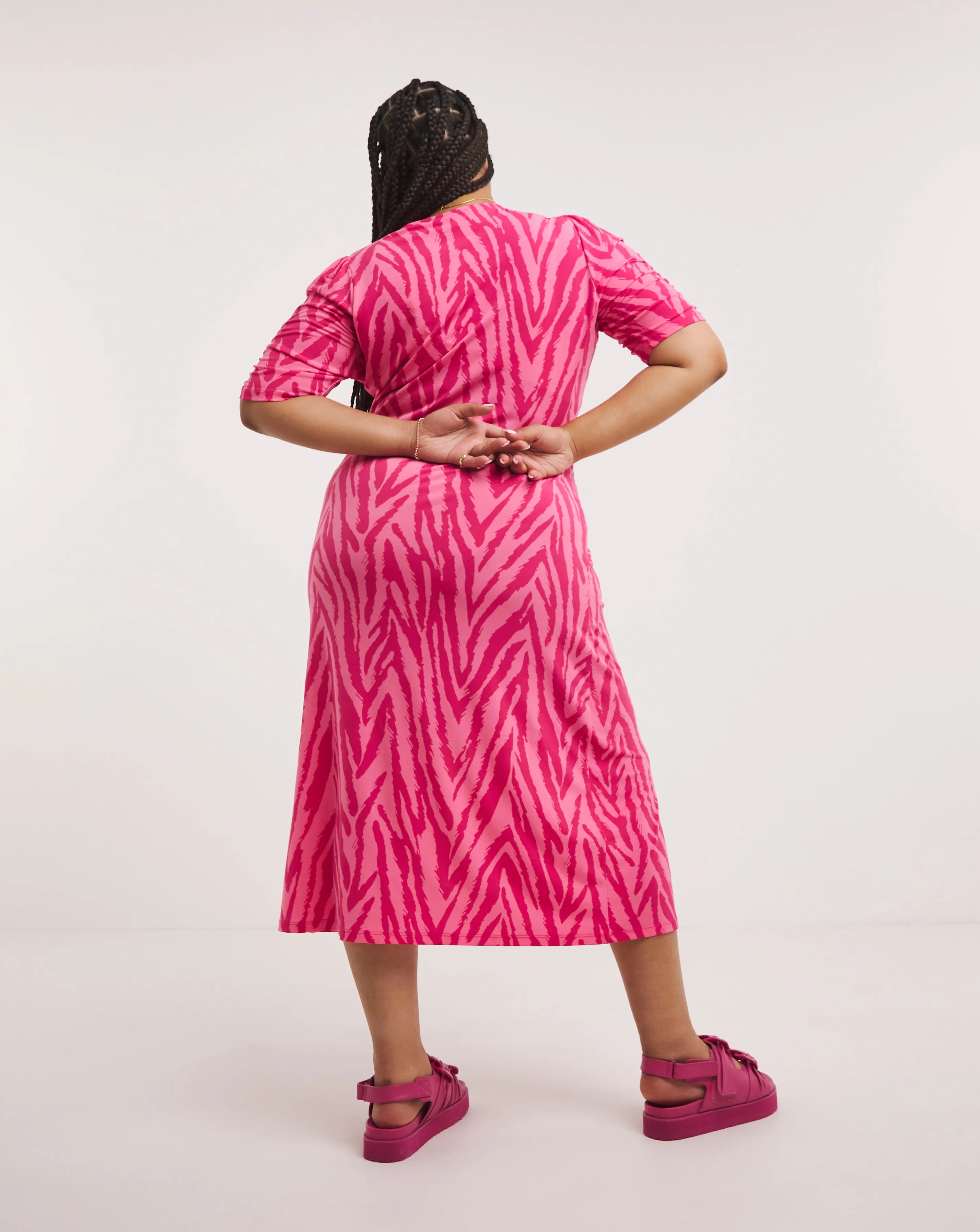 Pink Zebra Print Slinky Ruched Midi Dress | Simply Be