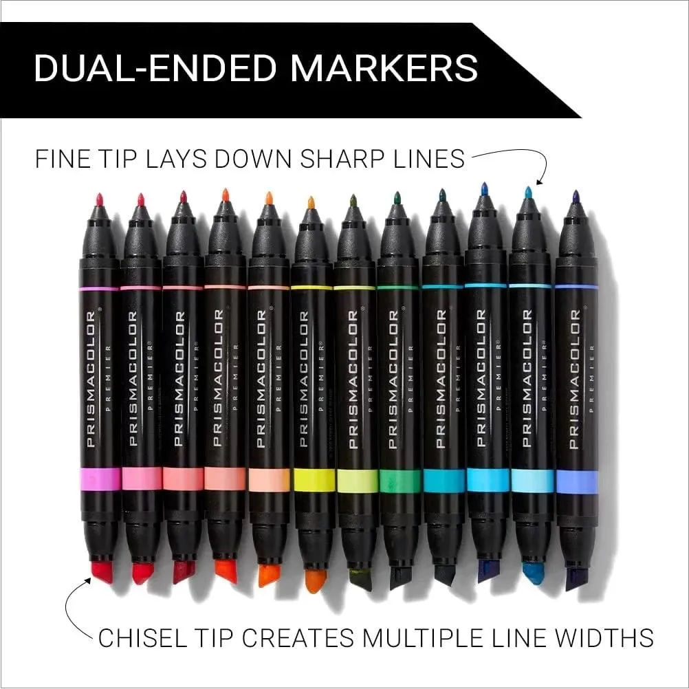 Prismacolor Premier Double Sided Hyper Brights Art Markers Brush Chisel Tip Dual End 12 Pack