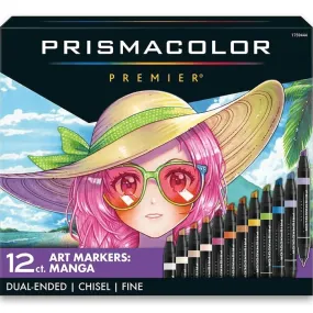 Prismacolor Premier Double Sided Manga Art Markers Brush Chisel Tip Dual End 12 Pack