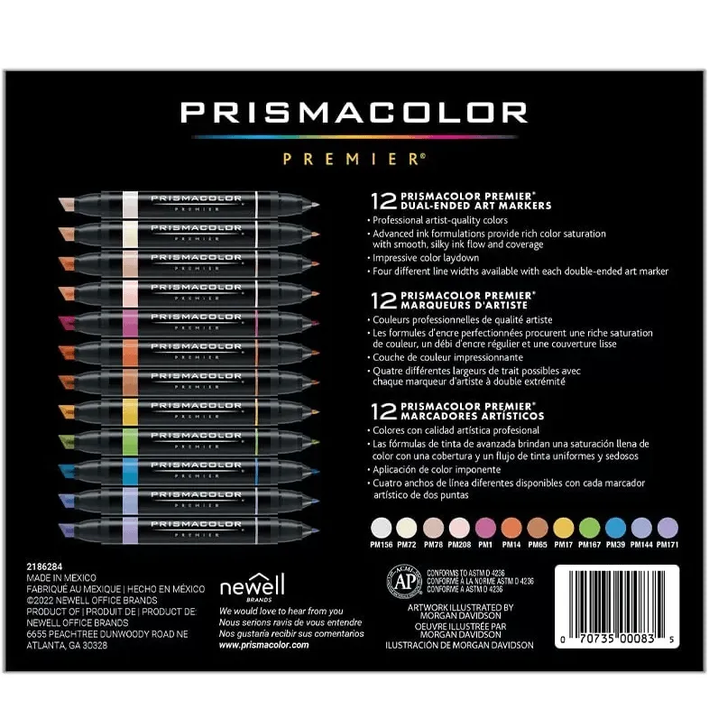 Prismacolor Premier Double Sided Manga Art Markers Brush Chisel Tip Dual End 12 Pack