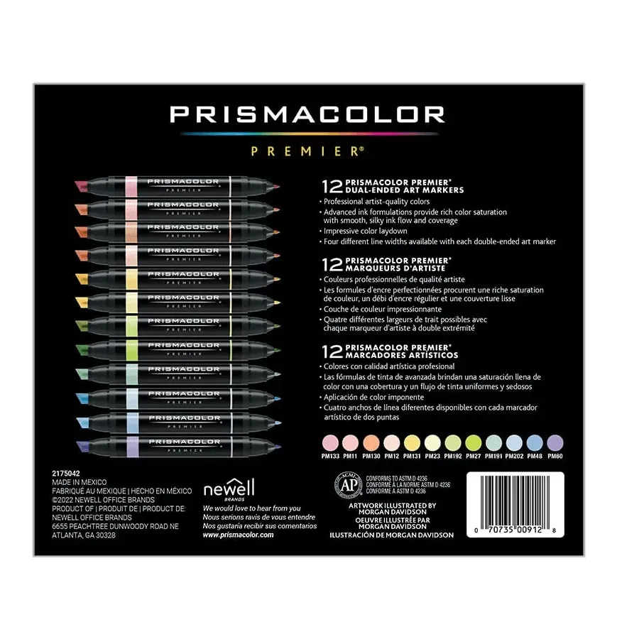 Prismacolor Premier Double Sided Pastel Art Markers Brush Chisel Tip Dual End 12 Pack