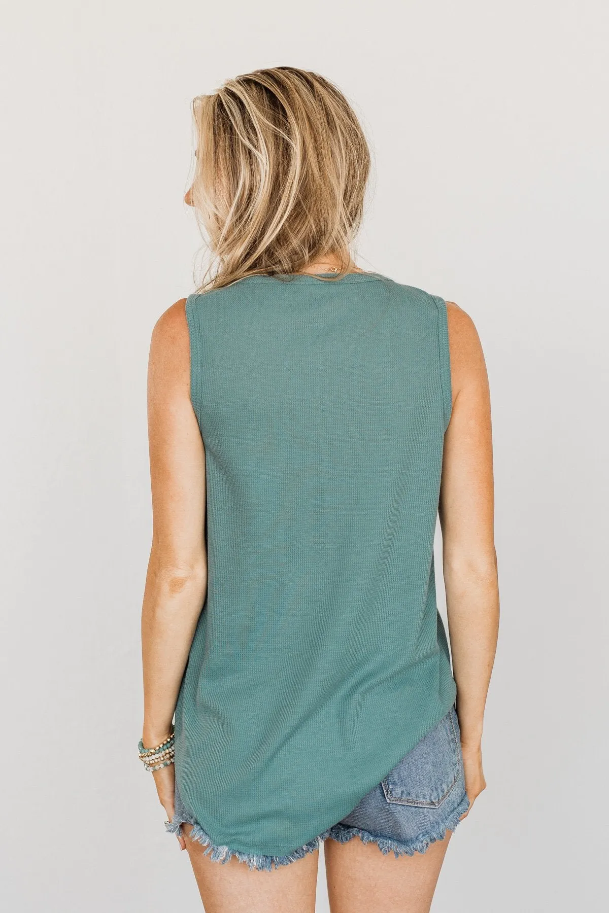 Prove Them Wrong Thermal Knit Tank Top- Dusty Teal